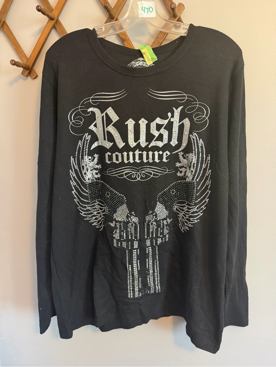 Rush Couture Other - Rush Couture Rhinestone Winged Pistols Thermal Shirt Black XL